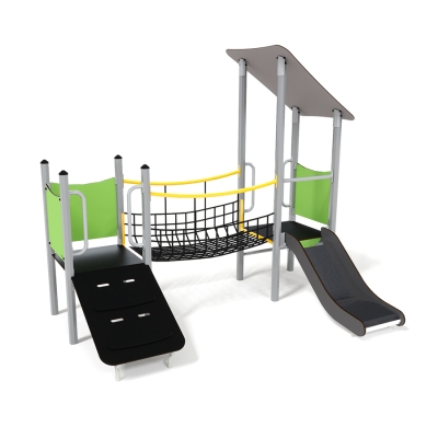 Η μονάδα παιχνιδιού Ceres, σχεδιασμένη για νήπια ηλικίας 2-5 ετών, διαθέτει δύο πύργους που συνδέονται με μια γέφυρα από σχοινιά με στιβαρές λαβές για υποστήριξη, εξασφαλίζοντας ένα ασφαλές και περιπετειώδες ταξίδι. Με πλατφόρμα μήκους 0,59 μέτρων, έχει τέλειο μέγεθος για εξερεύνηση από τα μικρά παιδιά. Ο ένας πύργος προσφέρει ήπια πρόσβαση σε ράμπα, ενώ ο άλλος περιλαμβάνει μια σκάλα και μια τσουλήθρα για συναρπαστικές καταβάσεις. Η προσθήκη μιας προστατευμένης πλατφόρμας πυροδοτεί το παιχνίδι με φαντασία, καθιστώντας το Ceres ιδανική επιλογή παιδικής χαράς για την προώθηση της σωματικής και δημιουργικής ανάπτυξης σε μικρά παιδιά. Διαθέσιμο σε επιλογές ξύλου ή χάλυβα και διακοσμημένο με ζωντανά πάνελ HPL, το Ceres είναι ευέλικτο για διαφορετικές ρυθμίσεις. Για ευελιξία εγκατάστασης, επιλέξτε ανάμεσα σε βυθισμένη βάση ή αγκύρωση πάνω από το έδαφος..