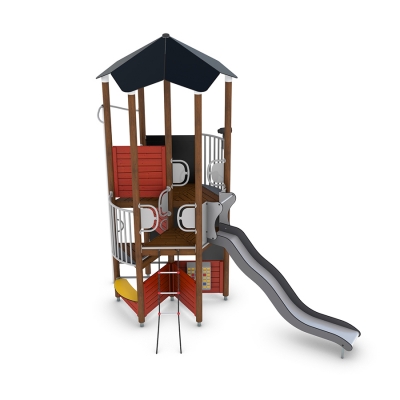 Το UniPlay Combur είναι μια ευέλικτη μονάδα παιδικής χαράς σχεδιασμένη να πυροδοτεί τη διασκέδαση, την περιέργεια και το ευφάνταστο παιχνίδι για παιδιά ηλικίας 5 ετών και άνω. Διαθέτοντας μια κλασική σκάλα από σχοινί, τοίχο αναρρίχησης, ανοξείδωτη τσουλήθρα και στύλο πυροσβέστη, προσφέρει μια ποικιλία συναρπαστικών επιλογών παιχνιδιού που προάγουν τη σωματική δραστηριότητα, την ισορροπία και τον συντονισμό. Ο πίνακας καταστήματος και το τηλεσκόπιο στην πλατφόρμα ενθαρρύνουν το παιχνίδι ρόλων, εμπνέοντας τη δημιουργικότητα και την κοινωνική αλληλεπίδραση. Ιδανικό για πάρκα, σχολεία και δημόσιους χώρους παιχνιδιού, το Combur προσφέρει υψηλή αξία παιχνιδιού και ατελείωτες ευκαιρίες για εξερεύνηση και περιπέτεια.