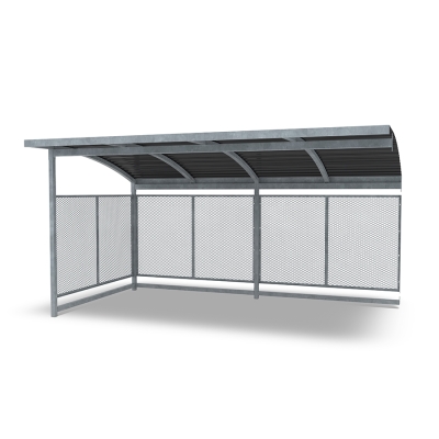 Επεκτείνετε το στέγαστρο ποδηλάτων Nova για να δημιουργήσετε χώρο για ακόμη περισσότερα ποδήλατα ή χρησιμοποιήστε τον χώρο ως στέγαστρο για καρότσια ή ως σταθμό διαλογής απορριμμάτων. Αυτή η παραλλαγή διαθέτει θολωτή οροφή από κασσίτερο.