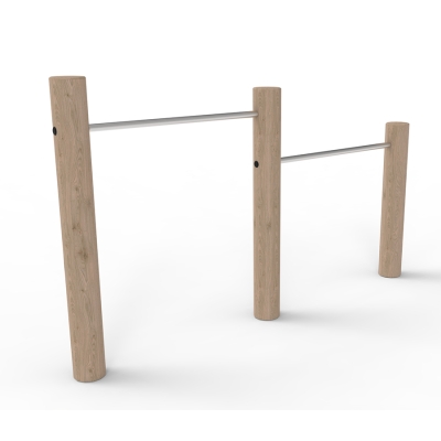 Οι διπλές μπάρες είναι ένα διαχρονικό κλασικό παιχνίδι για παιδιά. Σχεδιασμένη για παιδιά όλων των ηλικιών, ενθαρρύνει το κρέμασμα, την αιώρηση και την τούμπα, ενισχύοντας τη δύναμη, την ισορροπία και τον συντονισμό του άνω μέρους του σώματος. Ο συμπαγής και απλός σχεδιασμός της την καθιστά ιδανική για μικρότερες παιδικές χαρές ή ως μέρος μιας μεγαλύτερης περιοχής παιχνιδιού. Αυτός ο εξοπλισμός, διαθέτει στύλους με διάμετρο Ø16-18 cm.