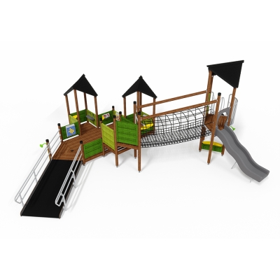 Το UniPlay Sequoia έχει σχεδιαστεί για συναρπαστικές και ολοκληρωμένες εμπειρίες παιχνιδιού. Η πρόσβαση για αναπηρικά αμαξίδια καλωσορίζει όλους σε έναν χώρο παιχνιδιών χαμηλού καταστρώματος, γεμάτο δραστηριότητες, όπως κουζίνα, πάνελ οδήγησης και περισσότερα διασκεδαστικά παιχνίδια που περιμένουν να τα ανακαλύψετε. Η αναρρίχηση στο πάνελ σύνδεσης με δίχτυ οδηγεί στον δεύτερο πύργο με μια τσουλήθρα, επίσης προσβάσιμη μέσω εύκολης μεταφοράς. Κάθε στοιχείο είναι εύκολα προσβάσιμο, με παιχνίδια στο επίπεδο του εδάφους με σωλήνες ομιλίας και ένα πάνελ καταστήματος, διασφαλίζοντας ότι όλοι μπορούν να συμμετάσχουν στη διασκέδαση.