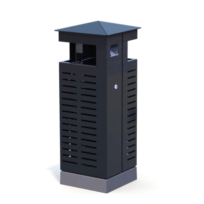 Ο κάδος απορριμμάτων Nora συνδυάζει κομψό σχεδιασμό με πρακτικά χαρακτηριστικά, αναβαθμίζοντας τους δημόσιους χώρους τόσο οπτικά όσο και λειτουργικά. Η κεκλιμένη οροφή του αποτρέπει την τοποθέτηση αντικειμένων από πάνω, ενώ το προσβάσιμο ύψος ανοίγματος τον καθιστά φιλικό προς το χρήστη για όλους. Το σύστημα κρυφών σακουλών απελευθερώνεται εύκολα με ελάχιστη ανύψωση και η πόρτα ανοίγει με ένα τυπικό τριγωνικό κλειδί για γρήγορη συντήρηση. Διατίθεται σε μαύρο ή γαλβανισμένο εν θερμώ φινίρισμα, με πρόσθετες επιλογές χρωμάτων και ενσωματωμένο τασάκι. Αυτή η παραλλαγή έχει βυθισμένη βάση αγκύρωσης, μαύρο χρώμα, και διαθέτει τασάκι.( Διατίθεται και ανεξάρτητο χωρίς αγκύρωση )