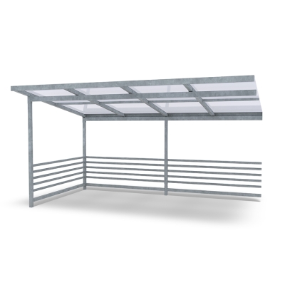 Επεκτείνετε το στέγαστρο ποδηλάτων Capella για να δημιουργήσετε χώρο για ακόμη περισσότερα ποδήλατα ή χρησιμοποιήστε τον χώρο ως στέγαστρο για καρότσια ή ως σταθμό διαλογής απορριμμάτων. Αυτή η παραλλαγή διαθέτει ίσια πλαστική οροφή.