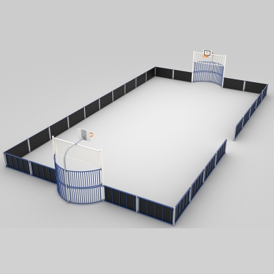 Σταθερά τέρματα ποδοσφαίρου και μπασκέτες . Πάνελ από χάλυβα / HDPE. Διαστάσεις αγωνιστικού χώρου 20 x 11 μ.