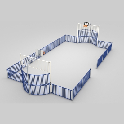 Σταθερά τέρματα ποδοσφαίρου και μπασκέτες . Πάνελ από χάλυβα. Διαστάσεις αγωνιστικού χώρου 12 x 7 μ.