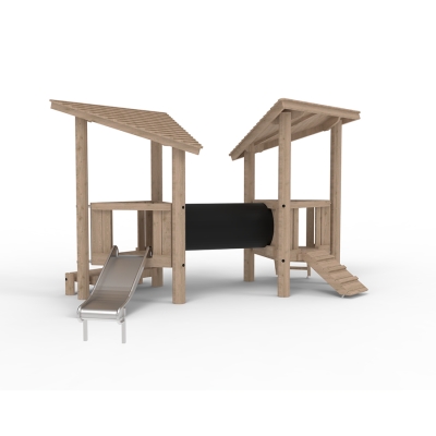 Αυτό το σύστημα πύργων έχει σχεδιαστεί για τα μικρότερα παιδιά. Οι δύο διασυνδεδεμένοι τριγωνικοί πύργοι παιχνιδιού συνδέονται με έναν σωλήνα ανίχνευσης, διευκολύνοντας την μετακίνηση των παιδιών από πύργο σε πύργο. Οι πύργοι συνδυάζουν το παιχνίδι με τις κινητικές δεξιότητες και την προπόνηση δύναμης. Ο σωλήνας ανίχνευσης ενθαρρύνει την κοινωνική αλληλεπίδραση, ενισχύοντας τις κοινωνικές τους δεξιότητες. Οι τρεις επιλογές αναρρίχησης, μια σκάλα, μια πλατφόρμα και μια ράμπα, παρέχουν κατάλληλες προκλήσεις για τα μικρότερα παιδιά, είτε μπουσουλούν είτε περπατούν. Η κεκλιμένη οροφή προσφέρει προστασία από τον ήλιο και τη βροχή, δημιουργώντας την αίσθηση ότι βρίσκονται σε έναν πύργο ή ένα παιδότοπο. Ελαφρώς υπερυψωμένα από το έδαφος, τα παιδιά μπορούν να απολαύσουν τη θέα καθώς κατεβαίνουν γρήγορα την τσουλήθρα.