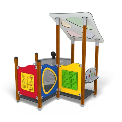 Το UniMini Juvuln είναι κατασκευή στο επίπεδο του εδάφους σχεδιασμένη για παιδιά ηλικίας 3-5 ετών, προσφέροντας μια πλούσια ποικιλία από ενδιαφέρουσες δραστηριότητες. Διαθέτει τέσσερα διαδραστικά στοιχεία παιχνιδιού, όπως ένα παιχνίδι λαβυρίνθου, ένα πάζλ με εικόνες και ένα εργαλείο ταξινόμησης σχημάτων — το καθένα ενθαρρύνει την επίλυση προβλημάτων, τη δημιουργικότητα και τις λεπτές κινητικές δεξιότητες. Η μονάδα ολοκληρώνεται με μια εντυπωσιακή οροφή από χρωματιστά διαφανή πάνελ που αντανακλούν όμορφα το ηλιακό φως, προσθέτοντας μια πινελιά μαγείας στην εμπειρία παιχνιδιού. Με τον συμπεριληπτικό και εύκολα προσβάσιμο σχεδιασμό του, το UniMini Juvuln είναι ιδανικό για μικρούς εξερευνητές όλων των ικανοτήτων, παρέχοντας έναν ασφαλή, διεγερτικό και ευφάνταστο χώρο όπου πυροδοτείται η περιέργεια και ευδοκιμεί η παιχνιδιάρικη μάθηση.