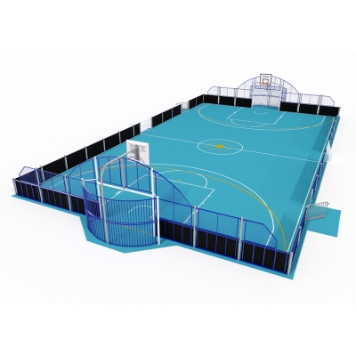 Το Miami Arena είναι ένα ευρύχωρο πολύ-αθλητικό στάδιο με χώρο παιχνιδιού 27x15 μ., σχεδιασμένο για να ενθαρρύνει το αυθόρμητο παιχνίδι για όλες τις ηλικίες. Με απαλό κλείσιμο και πύλες ύψους 1 μέτρου, το στάδιο ανοίγει σε μια βελτιωμένη ζώνη παιχνιδιού που φιλοξενεί πολλούς παίκτες και μια ποικιλία παιχνιδιών, όπως ποδόσφαιρο, χάντμπολ, μπάσκετ και φλόρμπολ. Διαθέτει πλαϊνά πάνελ ύψους 1 μέτρου με πάνελ ριμπάουντ, πάνελ ύψους 2 μέτρων που υψώνονται σε ένα αψιδωτό τμήμα τέρματος τύπου σταδίου με στεφάνες μπάσκετ, καθώς και πάνελ κρίκετ και μίνι τέρματα για streetball. Το Miami Arena παρέχει έναν ευέλικτο, συμπεριληπτικό χώρο που προωθεί την κοινωνική αλληλεπίδραση και τη σωματική δραστηριότητα.