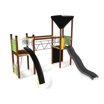 Η μονάδα παιδικής χαράς UniPlay Essentials Phobos έχει δημιουργηθεί για παιδιά ηλικίας 5-12 ετών και διαθέτει δύο πύργους ύψους 1,5 μ. που προκαλούν και αναπτύσσουν σωματικές δεξιότητες. Αυτοί οι πύργοι συνδέονται μεταξύ τους με μια ταλαντευόμενη γέφυρα από σχοινί, με κιγκλιδώματα για να εξασφαλίζουν ασφάλεια και αυτοπεποίθηση καθώς τα παιδιά κινούνται ανάμεσά τους. Ο ένας πύργος προσφέρει πρόσβαση μέσω ενός τοίχου αναρρίχησης, που οδηγεί σε μια συναρπαστική κατάβαση με τσουλήθρα, ενώ ο άλλος είναι προσβάσιμος μέσω μιας σκάλας από σχοινί, που καταλήγει σε μια διασκεδαστική και μοναδική κατάβαση με μια πρωτότυπη τσουλήθρα. Επιπλέον, το Phobos περιλαμβάνει ένα πάνελ παιχνιδιού στο επίπεδο του εδάφους, καθιστώντας το μια επιλογή παιχνιδιού χωρίς αποκλεισμούς που προσελκύει ένα ευρύτερο φάσμα παιδιών. Αυτή η μονάδα έχει σχεδιαστεί για να προσφέρει μια ποικίλη εμπειρία παιχνιδιού, από αναρρίχηση και ισορροπία έως ολίσθηση, ενθαρρύνοντας το ενεργό παιχνίδι, τον συντονισμό και τη δημιουργική διασκέδαση σε ένα ασφαλές και συναρπαστικό περιβάλλον.