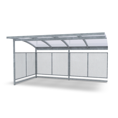 Επεκτείνετε το στέγαστρο ποδηλάτων Nova για να δημιουργήσετε χώρο για ακόμη περισσότερα ποδήλατα ή χρησιμοποιήστε τον χώρο ως στέγαστρο για καρότσια ή ως σταθμό διαλογής απορριμμάτων. Αυτή η παραλλαγή διαθέτει θολωτή πλαστική οροφή.