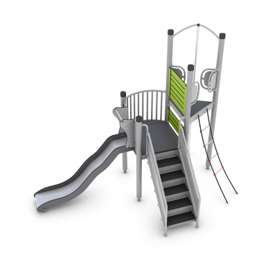 Το UniPlay Igge είναι μια συμπαγής μονάδα παιδικής χαράς σχεδιασμένη για παιδιά ηλικίας 3 ετών και άνω, προσφέροντας μια ποικιλία από ενδιαφέροντα στοιχεία παιχνιδιού σε έναν μικρότερο χώρο. Εξοπλισμένο με σκάλες χωρίς αποκλεισμούς, τσουλήθρα, πλατφόρμα, στύλο πυροσβέστη και σκάλα από σχοινί, παρέχει ποικίλες ευκαιρίες παιχνιδιού που προάγουν τη σωματική δραστηριότητα, την ισορροπία και τον συντονισμό. Ιδανικό για παιδιά με ποικίλες ικανότητες, το Igge ενθαρρύνει το ευφάνταστο παιχνίδι, την κοινωνική αλληλεπίδραση και την ανάπτυξη δεξιοτήτων. Ιδανικό για πάρκα, σχολεία και χώρους παιχνιδιού της κοινότητας, προσφέρει υψηλή αξία παιχνιδιού, μεγιστοποιώντας παράλληλα την αποδοτικότητα του χώρου.