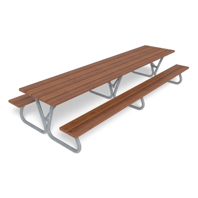 Το τραπέζι πικνίκ Hallon έχει το ιδανικό μέγεθος για μικρά παιδιά, με ύψος καθίσματος 35 cm για εύκολη πρόσβαση χωρίς τη βοήθεια ενηλίκων. Ιδανικό για σχολικές αυλές, πάρκα και κατοικημένες περιοχές, το Hallon παρέχει έναν φιλόξενο χώρο για τα μικρά παιδιά να ξεκουράζονται, να απολαμβάνουν ένα σνακ, να κάνουν χειροτεχνίες και να κοινωνικοποιούνται σε εξωτερικούς χώρους. Σχεδιασμένο με γνώμονα τα παιδιά, δημιουργεί ένα άνετο και προσβάσιμο σημείο για υπαίθρια απόλαυση της κοινότητας. Αυτή η παραλλαγή είναι ανεξάρτητη, σε χρώμα καφέ φλοιού με γαλβανισμένο μεταλλικό σκελετό. Είναι διπλού μεγέθους με μήκος 2,9 m.