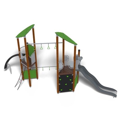 Η UniPlay Flatholmen είναι μια παιδική χαρά με θέμα το δάσος, σχεδιασμένη για παιδιά ηλικίας 5 ετών και άνω, που φέρνει μια περιπέτεια εμπνευσμένη από δεντρόσπιτα στο παιχνίδι σε εξωτερικούς χώρους. Διαθέτοντας δύο πύργους με πράσινες στέγες και ξύλινες δοκούς, περιλαμβάνει τοίχους αναρρίχησης, κρεμαστούς κρίκους και τσουλήθρες για ενεργή εξερεύνηση. Ο φυσικός σχεδιασμός ενθαρρύνει το ευφάνταστο παιχνίδι, τη σωματική δραστηριότητα και την κοινωνική αλληλεπίδραση, προσφέροντας έναν διασκεδαστικό, χωρίς αποκλεισμούς χώρο. Ιδανική για σχολεία, δημόσια πάρκα και κοινοτικές παιδικές χαρές.