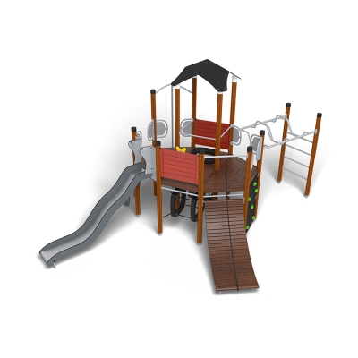 Το UniPlay Gotland είναι μια δυναμική μονάδα παιδικής χαράς σχεδιασμένη για παιδιά ηλικίας 5 ετών και άνω, ενθαρρύνοντας την περιπέτεια, τη δημιουργικότητα και το ενεργό παιχνίδι. Διαθέτει μια κεντρική πλατφόρμα με στέγη, στην οποία η πρόσβαση γίνεται μέσω τοίχων αναρρίχησης και άλλων διαδρομών, και περιλαμβάνει τσουλήθρα και ενσωματωμένα καθίσματα τύπου κούνιας για πρόσθετη ποικιλία. Τα κόκκινα πάνελ και οι ξύλινες κολόνες προσφέρουν οπτική ελκυστικότητα και ανθεκτικότητα, ενώ τα στοιχεία αναρρίχησης και κοινωνικού παιχνιδιού υποστηρίζουν τον συντονισμό, τη δύναμη και την ομαδική εργασία. Ιδανικό για σχολεία, δημόσια πάρκα και κοινοτικές παιδικές χαρές, το UniPlay Gotland προσφέρει διαρκή αξία παιχνιδιού για όλους.