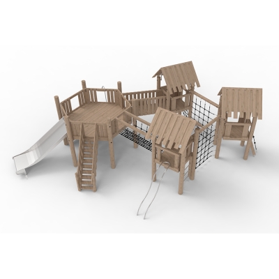 Αυτό το σύστημα πύργων είναι ένα μεγάλο κάστρο περιπέτειας, που προσφέρει προκλήσεις αναρρίχησης που απαιτούν πλήρη άσκηση σώματος. Κινήσεις ισορροπίας, προσεκτική εκτίμηση απόστασης και τολμηρά άλματα αποτελούν μέρος του παιχνιδιού. Με πρόσβαση από κάθε γωνία, το σύστημα καλωσορίζει παιδιά όλων των επιπέδων δεξιοτήτων για να εξερευνήσουν τα ύψη του πριν κατέβουν με φόρα την τσουλήθρα πλάτους 1 μέτρου. Η πρόσβαση ή η έξοδος από τους πύργους γίνεται μέσω του Πυροσβεστικού Στύλου, του δικτύου των Κάθετων Διχτυών Αναρρίχησης, του Τοίχου Αναρρίχησης με σχοινί, του Σωλήνα Τσουλήθρας, μιας απλής σκάλας ή ακόμα και των παραδοσιακών σκαλοπατιών. Στην κορυφή, σας περιμένει το δίκτυο τεσσάρων πύργων που διασυνδέονται με δίχτυα και γέφυρες, με μια γέφυρα από σχοινί που ταλαντεύεται να προσθέτει μια δυναμική πινελιά στην πρόκληση διάσχισης. Καθώς τα παιδιά περιηγούνται στη δομή, εξασκούν τις κοινωνικές τους δεξιότητες: εναλλάσσονται, προσφέρουν χείρα βοηθείας ή απλώς απολαμβάνουν μια ήσυχη στιγμή ψηλά πάνω από το έδαφος. Ένα μέρος όπου η φαντασία κυριαρχεί και τα γέλια σταματούν μόνο με τις φωνές "μόνο μια φορά ακόμα!".