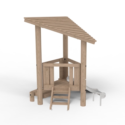 Αυτός ο τριγωνικός πύργος παιχνιδιού έχει σχεδιαστεί για τα μικρότερα παιδιά. Ο πύργος συνδυάζει το παιχνίδι με τις κινητικές δεξιότητες και την προπόνηση δύναμης. Οι δύο επιλογές αναρρίχησης, μια σκάλα και μια πλατφόρμα, παρέχουν κατάλληλες προκλήσεις για τα μικρά παιδιά, είτε μπουσουλάνε είτε περπατούν. Η κεκλιμένη οροφή προσφέρει προστασία από τον ήλιο και τη βροχή, δημιουργώντας την αίσθηση ότι βρίσκεστε σε έναν πύργο ή ένα παιδότοπο όπου μόνο η φαντασία θέτει όρια. Ελαφρώς υπερυψωμένα από το έδαφος, τα παιδιά μπορούν να απολαύσουν τη θέα πριν κατέβουν την τσουλήθρα.