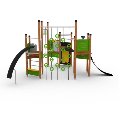 Το UniPlay Melax είναι μια συναρπαστική μονάδα πολλαπλών παιχνιδιών σχεδιασμένη για παιδιά ηλικίας 5 ετών και άνω, προσφέροντας μια ποικιλία από ενδιαφέροντα χαρακτηριστικά παιχνιδιού. Η απαιτητική διαδρομή με το σχοινί δοκιμάζει την ισορροπία, τη δύναμη και τον συντονισμό καθώς τα παιδιά κινούνται ανάμεσα σε πύργους, ενώ το Manet προσφέρει μια μοναδική εμπειρία πλάγιας διάσχισης για πρόσθετη ποικιλία κινήσεων. Στοιχεία ευφάνταστου παιχνιδιού όπως το τηλεσκόπιο, η τιμονιέρα πλοίου και ο πάγκος του καταστήματος εμπνέουν τη δημιουργικότητα και το παιχνίδι ρόλων, καθιστώντας το Melax μια ευέλικτη και δυναμική προσθήκη σε κάθε παιδική χαρά. Ιδανικό για πάρκα, σχολεία και κοινοτικούς χώρους, προσφέρει υψηλή αξία παιχνιδιού μέσω της σωματικής δραστηριότητας και της ευφάνταστης εξερεύνησης.