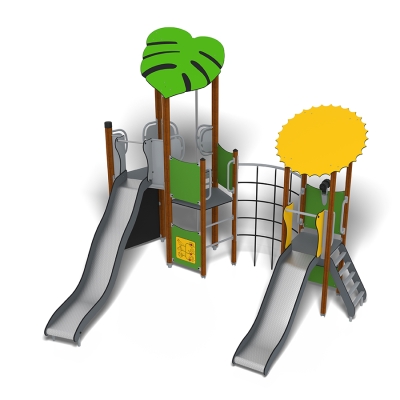 Το UniMix Malgomaj συνδυάζει στοιχεία UniMini και UniPlay για να φέρει κοντά παιδιά διαφορετικών ηλικιών σε ένα ενεργό, ευφάνταστο παιχνίδι. Με ένα ζωντανό θέμα δάσους με φυλλώδη πράσινα πάνελ και ένα χαρούμενο μοτίβο ήλιου, περιλαμβάνει τσουλήθρες, δίχτυα αναρρίχησης και διαδραστικά χαρακτηριστικά παιχνιδιού. Αυτή η συναρπαστική μονάδα παιδικής χαράς ενθαρρύνει την εξερεύνηση, τον συντονισμό και τη δημιουργικότητα, προσφέροντας έναν ανοιχτό υπαίθριο χώρο που αποτυπώνει το πνεύμα της περιπέτειας σε ένα φυσικό, εμπνευσμένο από το περιβάλλον της ζούγκλας.