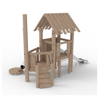 Αυτό το σύστημα πύργων έχει σχεδιαστεί ως πλοίο και είναι ιδανικό για την αμμοδόχο. Οι δύο διασυνδεδεμένοι πύργοι δημιουργούν την αίσθηση ότι βρίσκεστε σε πλοίο και προσφέρουν ευκαιρίες παιχνιδιού για διάφορες ηλικιακές ομάδες προσχολικής ηλικίας. Ο κάτω πύργος είναι ειδικά κατασκευασμένος για να στέκεται σε αμμοδόχο και περιλαμβάνει τόσο γερανό άμμου όσο και μύλο άμμου. Οι πύργοι συνδυάζουν το παιχνίδι με κινητικές δεξιότητες και προπόνηση δύναμης. Η σκεπή στον ψηλότερο πύργο παρέχει προστασία από το φως από τον ήλιο και τη βροχή, δημιουργώντας την αίσθηση ότι βρίσκεστε σε πύργο ή παιδική χαρά. Οι δύο επιλογές αναρρίχησης, μια κάθετη σκάλα και μια γωνιακή ράμπα, προσφέρουν κατάλληλες προκλήσεις για αυτήν την ηλικιακή ομάδα. Ανυψωμένα από το έδαφος, τα παιδιά μπορούν να απολαύσουν τη θέα πριν κάνουν μια βόλτα στην τσουλήθρα.