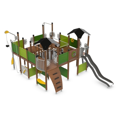 Το UniPlay Finnhamn είναι μια ζωντανή, τετράγωνη μονάδα παιδικής χαράς με πολλούς πύργους, σχεδιασμένη για παιδιά ηλικίας 5-12 ετών, που προσφέρει ατελείωτες ευκαιρίες για ευφάνταστο και ενεργό παιχνίδι. Η συνεχής διάταξη του δαπέδου περιλαμβάνει μια κεντρική αιώρα από δίχτυ, συρόμενο στύλο, σκαλοπάτια και ράμπες, που οδηγούν σε μια διασκεδαστική κυματιστή τσουλήθρα. Στοιχεία παιχνιδιού ρόλων στο επίπεδο του εδάφους και παιχνίδια με άμμο πυροδοτούν τη δημιουργικότητα, ενώ το τηλεσκόπιο, το περισκόπιο, η τιμονιέρα του πλοίου και το διαφανές πάνελ φινιστρίνι προσκαλούν σε περιπέτειες με ναυτικό θέμα. Με ένα μείγμα σωματικών προκλήσεων και ευφάνταστων αξεσουάρ, το Finnhamn ενθαρρύνει την αναρρίχηση, το μπουσουλήμα, το παιχνίδι ρόλων και την εξερεύνηση - όλα σε μια συναρπαστική κατασκευή. Είναι ιδανικό για διασκέδαση υψηλής ενέργειας με άφθονο δημιουργικό ταλέντο.