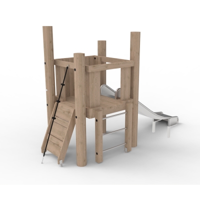 Αυτός ο τετράγωνος πύργος παιχνιδιού έχει σχεδιαστεί για παιδιά μεγαλύτερης ηλικίας προσχολικής ηλικίας. Ο πύργος συνδυάζει το παιχνίδι με τις κινητικές δεξιότητες και την προπόνηση δύναμης. Οι δύο επιλογές αναρρίχησης, μια κάθετη σκάλα και μια γωνιακή σκάλα με δίχτυ, παρέχουν κατάλληλες προκλήσεις για αυτήν την ηλικιακή ομάδα. Ανυψωμένα από το έδαφος, τα παιδιά μπορούν να απολαύσουν τη θέα πριν κατέβουν την τσουλήθρα.