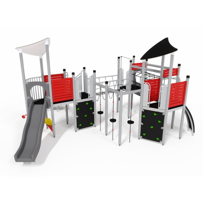 Ξεκινήστε μια συναρπαστική περιπέτεια με το UniPlay Congaree! Αυτή η μονάδα πολλαπλών πύργων έχει σχεδιαστεί για συμπερίληψη, με δύο τσουλήθρες που καλύπτουν διαφορετικά επίπεδα προσβασιμότητας, επιλογές παιχνιδιού στο επίπεδο του εδάφους όπως ο πάγκος του καταστήματος και οι σωλήνες ομιλίας, και διαδραστικά χαρακτηριστικά παιχνιδιού σε ύψος, όπως το τιμόνι του πλοίου και απαιτητικά στοιχεία όπως γέφυρες, σήραγγες και ευκαιρίες αναρρίχησης. Υπάρχει κάτι για όλους!