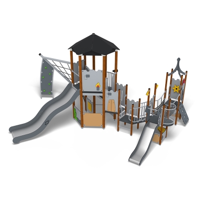 Το UniMix Grinda είναι μια παιδική χαρά με θέμα το παραμύθι, σχεδιασμένη για παιδιά ηλικίας 2-12 ετών, προσφέροντας μια ευέλικτη εμπειρία παιχνιδιού για μικτές ηλικιακές ομάδες. Αυτή η μεγάλη μονάδα διαθέτει δύο τσουλήθρες διαφορετικών υψών, μια ποικιλία ευκαιριών αναρρίχησης, όπως τοίχο αναρρίχησης και δίχτυ, και πολλαπλά διαδραστικά πάνελ παιχνιδιού κάτω από το κατάστρωμα για πρόσβαση στο επίπεδο του εδάφους, όπως Άλγεβρα, Πάγκος Καταστήματος και Τρίλιζα. Μια γέφυρα σύνδεσης UniMix μεταξύ των πύργων επιτρέπει στα παιδιά να προχωρήσουν σε πιο απαιτητικές δραστηριότητες καθώς αναπτύσσονται. Θεματικές παιδικές χαρές όπως το UniMix Grinda εμπνέουν τη δημιουργικότητα, την κοινωνική αλληλεπίδραση και τις ευφάνταστες περιπέτειες, ενθαρρύνοντας τις κινητικές δεξιότητες, τον συντονισμό και το συνεργατικό παιχνίδι σε ένα ευρύ ηλικιακό φάσμα σε σχολεία, νηπιαγωγεία και κοινοτικές παιδικές χαρές.