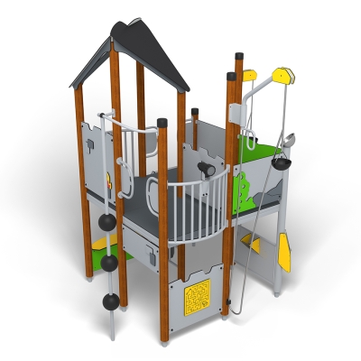 Το UniPlay Vinga είναι μια μονώροφη παιδική χαρά με θέμα το κάστρο, σχεδιασμένη για παιδιά ηλικίας 5 ετών και άνω, που διαθέτει ένα επάνω κατάστρωμα με διαδραστικά πάνελ παιχνιδιού και έναν περιστρεφόμενο γερανό με σύστημα περιστρεφόμενου βραχίονα και τροχαλίας για την ανύψωση, το κατέβασμα και τη θέση άμμου ή μικρών αντικειμένων. Τα παιδιά μπορούν να ανέβουν ή να κατέβουν στο κατάστρωμα, ενώ το ισόγειο περιλαμβάνει έναν πάγκο που ενθαρρύνει το ευφάνταστο παιχνίδι ρόλων, όπως καταστήματα, καφετέριες ή κουζίνες, καθώς και άλλα διαδραστικά στοιχεία παιχνιδιού. Θεματικές παιδικές χαρές όπως το UniPlay Vinga εμπνέουν τη δημιουργικότητα, την κοινωνική αλληλεπίδραση και την αφήγηση, ενώ παράλληλα υποστηρίζουν τις κινητικές δεξιότητες, τον συντονισμό και την ομαδική εργασία σε σχολεία, νηπιαγωγεία και κοινοτικές παιδικές χαρές.