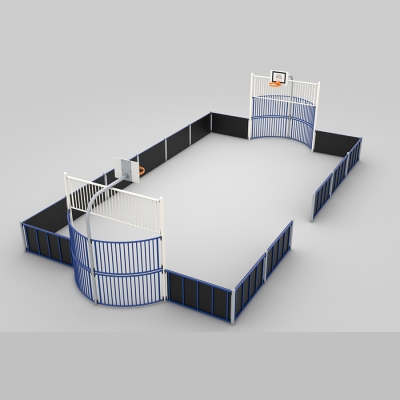 Σταθερά τέρματα ποδοσφαίρου και μπασκέτες . Πάνελ από χάλυβα / HDPE. Διαστάσεις αγωνιστικού χώρου 12 x 7 μ.