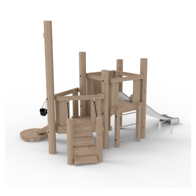 Αυτό το σύστημα πύργων έχει σχεδιαστεί ως πλοίο και είναι ιδανικό για παιχνίδια με άμμο. Οι δύο διασυνδεδεμένοι πύργοι δημιουργούν την αίσθηση ότι βρίσκεστε σε πλοίο και προσφέρουν ευκαιρίες παιχνιδιού για διάφορες ηλικιακές ομάδες προσχολικής ηλικίας. Ο κάτω πύργος είναι ειδικά κατασκευασμένος για να στέκεται σε αμμοδόχο και περιλαμβάνει τόσο γερανό άμμου όσο και μύλο άμμου. Οι πύργοι συνδυάζουν το παιχνίδι με κινητικές δεξιότητες και ανάπτυξη δύναμης. Οι δύο επιλογές αναρρίχησης, μια κάθετη σκάλα και μια γωνιακή ράμπα, παρέχουν κατάλληλες προκλήσεις για αυτήν την ηλικιακή ομάδα. Ανυψωμένα από το έδαφος, τα παιδιά μπορούν να απολαύσουν τη θέα πριν κάνουν μια βόλτα στην τσουλήθρα.