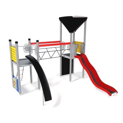 Η μονάδα παιδικής χαράς UniPlay Essentials Phobos έχει δημιουργηθεί για παιδιά ηλικίας 5-12 ετών και διαθέτει δύο πύργους ύψους 1,5 μ. που προκαλούν και αναπτύσσουν σωματικές δεξιότητες. Αυτοί οι πύργοι συνδέονται μεταξύ τους με μια ταλαντευόμενη γέφυρα από σχοινί, με κιγκλιδώματα για να εξασφαλίζουν ασφάλεια και αυτοπεποίθηση καθώς τα παιδιά κινούνται ανάμεσά τους. Ο ένας πύργος προσφέρει πρόσβαση μέσω ενός τοίχου αναρρίχησης, που οδηγεί σε μια συναρπαστική κατάβαση με τσουλήθρα, ενώ ο άλλος είναι προσβάσιμος μέσω μιας σκάλας από σχοινί, που καταλήγει σε μια διασκεδαστική και μοναδική κατάβαση με μια πρωτότυπη τσουλήθρα. Επιπλέον, το Phobos περιλαμβάνει ένα πάνελ παιχνιδιού στο επίπεδο του εδάφους, καθιστώντας το μια επιλογή παιχνιδιού χωρίς αποκλεισμούς που προσελκύει ένα ευρύτερο φάσμα παιδιών. Αυτή η μονάδα έχει σχεδιαστεί για να προσφέρει μια ποικίλη εμπειρία παιχνιδιού, από αναρρίχηση και ισορροπία έως ολίσθηση, ενθαρρύνοντας το ενεργό παιχνίδι, τον συντονισμό και τη δημιουργική διασκέδαση σε ένα ασφαλές και συναρπαστικό περιβάλλον.