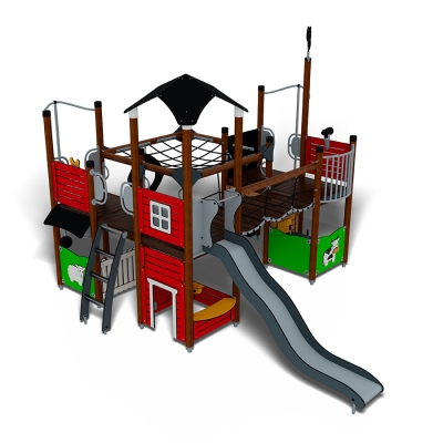 Το UniPlay Oaxen είναι μια μεγάλη, γεμάτη δραστηριότητες παιδική χαρά, σχεδιασμένη για παιδιά ηλικίας 5 ετών και άνω. Διαθέτοντας δύο ψηλούς πύργους που συνδέονται με μια κινούμενη γέφυρα, αυτή η μονάδα ενθαρρύνει τη σωματική πρόκληση, το ευφάνταστο παιχνίδι και την κοινωνική αλληλεπίδραση, όλα σε ένα. Τα παιδιά μπορούν να σκαρφαλώνουν, να ισορροπούν και να εξερευνούν χρησιμοποιώντας τον τοίχο αναρρίχησης, τη σκάλα με τα σκαλοπάτια και την τσουλήθρα, ενώ τα θεματικά πάνελ παιχνιδιού και ένας πάγκος καταστήματος ενθαρρύνουν το δημιουργικό παιχνίδι ρόλων. Ιδανικό για σχολεία, πάρκα και προορισμούς διακοπών που αναζητούν υψηλή αξία παιχνιδιού σε μία κατασκευή.