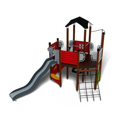 Το UniPlay Arholma είναι μια δυναμική κατασκευή παιδικής χαράς με θέμα το αγρόκτημα, σχεδιασμένη να προκαλεί και να απασχολεί παιδιά ηλικίας από 5 ετών και άνω. Χτισμένη σε στιβαρούς ξύλινους στύλους, αυτή η πολυεπίπεδη μονάδα συνδυάζει το ευφάνταστο παιχνίδι με συναρπαστικές σωματικές δραστηριότητες. Διαθέτει έναν ψηλό κεντρικό πύργο με ασπρόμαυρη κεκλιμένη στέγη, που θυμίζει κλασικό παρατηρητήριο αγροκτήματος, μια μακριά τσουλήθρα και στοιχεία αναρρίχησης, όπως ένα σχοινί διχτυού και μια σκάλα. Με έναν τέλειο συνδυασμό ύψους, πρόκλησης και δημιουργικών στοιχείων, το UniPlay Arholma προσκαλεί τα παιδιά να σκαρφαλώσουν, να εξερευνήσουν και να γλιστρήσουν μέσα από μια συναρπαστική περιπέτεια με θέμα το αγρόκτημα. Ιδανικό για σχολεία, παιδικές χαρές και εμπορικούς προορισμούς διακοπών.