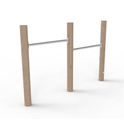 Οι διπλές μπάρες αναδίπλωσης προσφέρουν τρία ύψη, καθιστώντας τες ιδανικές για παιδιά διαφόρων ηλικιών και επιπέδων δεξιοτήτων. Αυτός ο ευέλικτος εξοπλισμός επιτρέπει στα παιδιά να κρέμονται, να αιωρούνται, να κάνουν τούμπα ή να κάθονται στις μπάρες, βοηθώντας στην ανάπτυξη της δύναμης, της ισορροπίας και του συντονισμού του άνω μέρους του σώματος. Με χώρο για πολλά παιδιά, οι μπάρες ενθαρρύνουν το κοινωνικό παιχνίδι, ενισχύοντας τη συνεργασία και την αλληλεπίδραση. Απαραίτητο για κάθε παιδική χαρά! Αυτός ο εξοπλισμός, έχει στύλους με διάμετρο Ø10-12 cm και ύψος πτώσης 1 m.