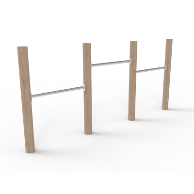 Οι Τριπλές μπάρες αναδίπλωσης προσφέρουν τρία ύψη, καθιστώντας τες ιδανικές για παιδιά διαφόρων ηλικιών και επιπέδων δεξιοτήτων. Αυτός ο ευέλικτος εξοπλισμός επιτρέπει στα παιδιά να κρέμονται, να αιωρούνται, να κάνουν τούμπα ή να κάθονται στις μπάρες, βοηθώντας στην ανάπτυξη της δύναμης, της ισορροπίας και του συντονισμού του άνω μέρους του σώματος. Με χώρο για πολλά παιδιά, οι μπάρες ενθαρρύνουν το κοινωνικό παιχνίδι, ενισχύοντας τη συνεργασία και την αλληλεπίδραση. Απαραίτητο για κάθε παιδική χαρά! Αυτός ο εξοπλισμός, έχει στύλους με διάμετρο Ø10-12 cm και ύψος πτώσης 1 m.