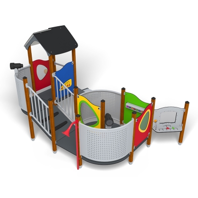 Το UniMini Roxen είναι μια φωτεινή, χαμηλού επιπέδου κατασκευή σχεδιασμένη για παιδιά ηλικίας 3-5 ετών, προσφέροντας έναν διασκεδαστικό και ευφάνταστο χώρο για παιδιά που μαθαίνουν νωρίς. Μια ράμπα με μικρή κλίση οδηγεί σε ένα υπερυψωμένο κατάστρωμα, όπου οι μικροί λάτρεις της περιπέτειας μπορούν να κατέβουν μια τσουλήθρα. Γεμάτο με διαδραστικά στοιχεία παιχνιδιού, διαθέτει ένα γοητευτικό κατάστημα φρούτων για παιχνίδι ρόλων, ένα πάνελ αναρρίχησης για σωματική διασκέδαση, ένα τηλεσκόπιο για ευφάνταστη εξερεύνηση και σωλήνες ομιλίας για παιχνιδιάρικη επικοινωνία. Ένα διαφανές πάνελ παραθύρου προσθέτει μια αισθητηριακή διάσταση, προσκαλώντας τα περίεργα μυαλά να ρίξουν μια ματιά και να ανακαλύψουν. Με τον προσβάσιμο σχεδιασμό του, το UniMini Roxen παρέχει ατελείωτες ευκαιρίες για δημιουργικό, κοινωνικό και ενεργό παιχνίδι.