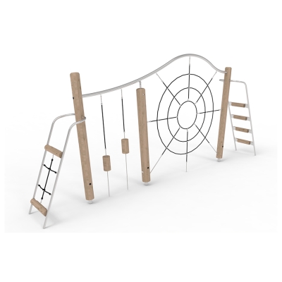 Αυτή η αναρρίχηση φέρνει κομψό και απλό σχεδιασμό στους αστικούς χώρους, παρέχοντας μια δυναμική πρόκληση αναρρίχησης για τα παιδιά. Ο συνδυασμός φυσικού ξύλου robinia και χάλυβα και ανθεκτικών σχοινιών προσφέρει μια διασκεδαστική εμπειρία παιχνιδιού σε αστικά περιβάλλοντα. Οι επιλογές αναρρίχησης περιλαμβάνουν σκάλα με σχοινί, σκάλα με δοκό, κυκλικό κάθετο δίχτυ αναρρίχησης και κρεμαστά σκαλοπάτια, τα οποία προσκαλούν τα παιδιά να εξερευνήσουν νέα ύψη. Ενθαρρύνει την κοινωνική αλληλεπίδραση με χώρους όπου τα παιδιά μπορούν να σκαρφαλώνουν, να χαλαρώνουν και να συνεργάζονται. Προκαλεί την ισορροπία, τη δύναμη και τον συντονισμό των παιδιών. Ιδανικό για παιδικές χαρές στην πόλη, είναι μια σύγχρονη εκδοχή του παραδοσιακού εξοπλισμού παιχνιδιού, προσθέτοντας αξία μέσω του σχεδιασμού και της λειτουργικότητας.