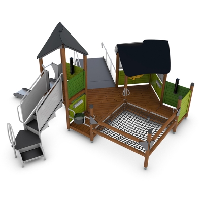 Το UniPlay Levander είναι μια παιδική χαρά γεμάτη δράση, σχεδιασμένη για παιδιά ηλικίας 3 ετών και άνω, που προσφέρει ένα μείγμα σωματικού και διαδραστικού παιχνιδιού. Τα επίπεδα δίχτυα είναι ιδανικά για μπουσουλήματα, ενώ παράλληλα προκαλούν την ισορροπία και τον συντονισμό. Μέσα στις καλύβες παιχνιδιού, τα παιδιά μπορούν να απολαύσουν μια ποικιλία από συναρπαστικές δραστηριότητες, όπως μια φανταστική κουζίνα, ένα παιχνίδι με εικόνες και γράμματα και ένα παιχνίδι λαβυρίνθου για να δοκιμάσουν τον συντονισμό και τη συγκέντρωση. Η προσβάσιμη ράμπα επιτρέπει σε παιδιά με κινητικά προβλήματα να έχουν πρόσβαση στη μονάδα, καθιστώντας την πιο συμπεριληπτική για παιδιά με ποικίλες ικανότητες. Το περισκόπιο προσθέτει ένα ευφάνταστο στοιχείο, επιτρέποντας στα παιδιά να εξερευνούν κάθετα και οριζόντια κρυφά. Ιδανικό για πάρκα, σχολεία και παιδικές χαρές, το Levander προσφέρει υψηλή αξία παιχνιδιού μέσω ενός συνδυασμού σωματικών προκλήσεων και δημιουργικής εξερεύνησης.