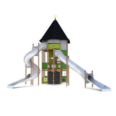 Το UniPlay Enzia είναι μια πολυεπίπεδη μονάδα πύργου παιδικής χαράς που έχει σχεδιαστεί για να γοητεύει και να εμπνέει παιδιά ηλικίας 5 ετών και άνω. Με ενδιαφέροντα χαρακτηριστικά όπως μια σκάλα από σχοινί και έναν τοίχο αναρρίχησης, τα παιδιά μπορούν να εξερευνήσουν διαφορετικά επίπεδα της καλύβας, αναπτύσσοντας παράλληλα δύναμη, ισορροπία και συντονισμό. Μόλις φτάσουν στην κορυφή, μπορούν να βιώσουν τη συγκίνηση της ολίσθησης στις απότομες, σωληνωτές τσουλήθρες με τούνελ, προσθέτοντας ένα επιπλέον στοιχείο περιπέτειας. Τα πάνελ παιχνιδιού στο επίπεδο του εδάφους παρέχουν πρόσθετες ευκαιρίες για κοινωνική αλληλεπίδραση και ευφάνταστο παιχνίδι, εξασφαλίζοντας διασκέδαση για όλες τις ικανότητες. Ιδανικό για πάρκα, σχολεία και παιδικές χαρές, το UniPlay Enzia προσφέρει υψηλή αξία παιχνιδιού μέσω ενός συνδυασμού σωματικών προκλήσεων και δημιουργικής εξερεύνησης.