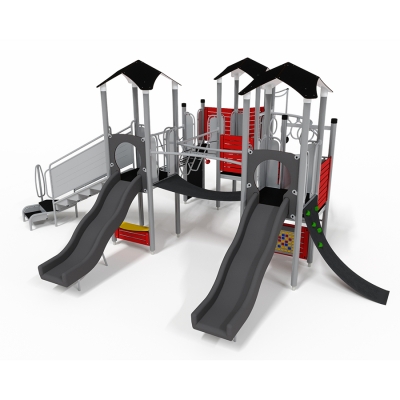 Το UniPlay Denali έχει σχεδιαστεί για να καλύπτει μια ποικιλία προτιμήσεων και ικανοτήτων παιχνιδιού. Αυτή η μονάδα πολλαπλών πύργων διαθέτει πρόσβαση μεταφοράς, αναρριχητικό στύλο, συνδέσμους γέφυρας και στεφανιού, πολλαπλούς τοίχους αναρρίχησης, διπλές τσουλήθρες, πάνελ καταστήματος και παιχνιδιών κάτω από το κατάστρωμα, καθώς και σωλήνες ομιλίας για περιπέτειες επικοινωνίας. Τα χαρακτηριστικά παιχνιδιού στο επίπεδο του εδάφους περιλαμβάνουν πάνελ παιχνιδιών και πάγκο καταστήματος, ενώ η αντοχή του άνω μέρους του σώματος μπορεί να δοκιμαστεί με μπάρες της μαϊμούς.