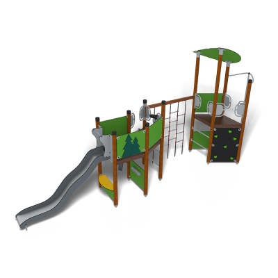 Η παιδική χαρά UniPlay Gillinge είναι μια μονάδα παιδικής χαράς με θέμα το δάσος, σχεδιασμένη για παιδιά ηλικίας 5 ετών και άνω, που τα προσκαλεί σε μια περιπέτεια σε ένα περιβάλλον εμπνευσμένο από τη φύση. Διαθέτοντας πράσινα πάνελ με γραφικά δέντρων, ξύλινες κολόνες, δίχτυα αναρρίχησης, τοίχους αναρρίχησης και μια τσουλήθρα, ενθαρρύνει το ενεργό παιχνίδι και την ευφάνταστη εξερεύνηση. Τα ποικίλα επίπεδα και οι σκιασμένες περιοχές προσφέρουν τόσο ενθουσιασμό όσο και άνεση, υποστηρίζοντας τον συντονισμό, την κοινωνική αλληλεπίδραση και τη δημιουργικότητα. Ιδανική για σχολεία, δημόσια πάρκα και κοινοτικές παιδικές χαρές.