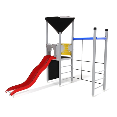 Η μονάδα παιχνιδιού UniPlay Essentials Mimas είναι ένας συναρπαστικός πύργος περιπέτειας σχεδιασμένος για παιδιά ηλικίας 5-12 ετών, που παρουσιάζει μια ποικιλία από προκλήσεις αναρρίχησης που δοκιμάζουν την ευκινησία και τη δύναμη. Με ύψος 1,5 μέτρο, αυτή η μονάδα μονού πύργου προσφέρει πολλαπλά σημεία πρόσβασης: έναν απαιτητικό τοίχο αναρρίχησης, παραδοσιακές σκάλες με σκαλοπάτια ή μια καινοτόμο διάσχιση ενός τοίχου από σχοινί που οδηγεί στην πλατφόρμα. Μόλις ανέβουν στην κορυφή, τα παιδιά ανταμείβονται με έναν προστατευμένο χώρο που όχι μόνο προσθέτει στην αισθητική της μονάδας, αλλά και εμπλουτίζει τις ευκαιρίες για ευφάνταστο παιχνίδι. Η κατάβαση είναι εξίσου συναρπαστική, με μια τσουλήθρα που εξασφαλίζει μια διασκεδαστική και γρήγορη κατάβαση. Το Mimas είναι ιδανική για την ενθάρρυνση της σωματικής δραστηριότητας, της επίλυσης προβλημάτων και του δημιουργικού παιχνιδιού, καθιστώντας την μια συναρπαστική προσθήκη σε κάθε παιδική χαρά για μεγαλύτερα παιδιά που αναζητούν περιπέτεια και εξερεύνηση.