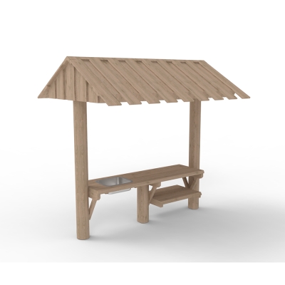 Η Κουζίνα Εξωτερικού Χώρου με Νιπτήρα και Ράφι επιτρέπει στα παιδιά να εξερευνούν και να δημιουργούν μέσα από το ευφάνταστο παιχνίδι. Μπορούν να προσποιηθούν ότι μαγειρεύουν, πλένουν και οργανώνουν, κάτι που ενισχύει τις δεξιότητες συνεργασίας και επικοινωνίας. Ο ρεαλιστικός νεροχύτης προσθέτει ένα διασκεδαστικό στοιχείο για παιχνίδι με το νερό, ενώ το ράφι προσφέρει χώρο για σκεύη ή υλικά, ιδανικό για ψήσιμο ή χειροτεχνίες. Αυτή η διάταξη υποστηρίζει τόσο τη δημιουργική όσο και την κοινωνική ανάπτυξη, καθιστώντας την μια εξαιρετική προσθήκη σε κάθε εξωτερικό χώρο παιχνιδιού.