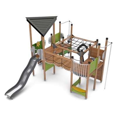 Η φυσική αίσθηση και ο συμπεριληπτικός σχεδιασμός αυτού του μονοπατιού περιπέτειας θα ενισχύσουν την ελκυστικότητα της παιδικής χαράς σας και θα κρατήσουν τα παιδιά όλων των ηλικιών και ικανοτήτων απασχολημένα και δραστήρια. Ενώ οι πιο τολμηροί θα ξοδέψουν ενέργεια στα πιο φυσικά εμπόδια, άλλοι μπορούν να συγκεντρωθούν σε ένα από τα διαμερίσματα στο ισόγειο για να συνομιλήσουν και να παίξουν παιχνίδια.