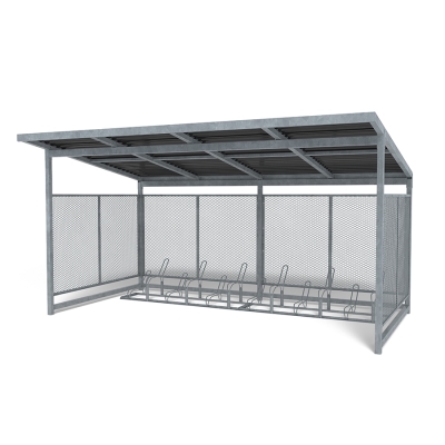 Η στέγη ποδηλάτων Nova με 2 σχάρες ποδηλάτων Gemini προσφέρει μια κομψή, ανθεκτική λύση για ασφαλή αποθήκευση ποδηλάτων σε εξωτερικούς χώρους. Κατασκευασμένη με γαλβανισμένους στύλους από χάλυβα, διαφανή πάνελ και στιβαρή οροφή, η στέγη Nova προστατεύει από τα στοιχεία της φύσης, εξασφαλίζοντας παράλληλα ορατότητα και εύκολη πρόσβαση. Ιδανική για σχολεία, πάρκα, κατοικημένες περιοχές και δημόσιους χώρους, μπορεί επίσης να χρησιμεύσει ως στέγη καροτσιού ή σταθμός διαλογής απορριμμάτων. Η κατασκευή είναι εύκολη στην εγκατάσταση, επεκτάσιμη με κιτ επέκτασης και διατίθεται με προαιρετικές .πόρτες με κλειδί για πρόσθετη ασφάλεια. Σε συνδυασμό με δύο ανεξάρτητες, γαλβανισμένες σχάρες Gemini - η καθεμία χωράει έξι ποδήλατα - παρέχει οργανωμένο χώρο στάθμευσης για έως και 12 ποδήλατα. Αυτή η παραλλαγή διαθέτει ίσια οροφή από κασσίτερο .