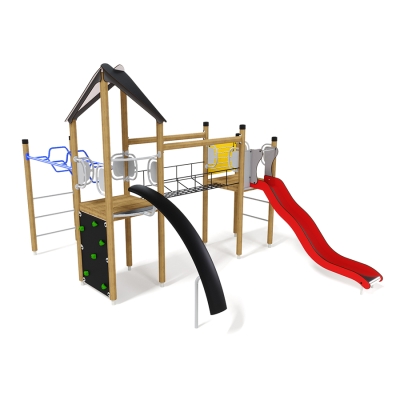 Το UniPlay Essentials Prometheus είναι μια παιδική χαρά προσαρμοσμένη για παιδιά ηλικίας 5-12 ετών. Με δύο πύργους 1,5 μέτρου, ενισχύει τον ενθουσιασμό του παιχνιδιού, προσφέροντας μια πλούσια ποικιλία προκλήσεων. Η πρόσβαση σε έναν πύργο γίνεται μέσω μιας σκάλας με σκαλοπάτια, που οδηγεί σε μια παραδοσιακή τσουλήθρα για μια διασκεδαστική κατάβαση. Ή τα παιδιά μπορούν να δοκιμάσουν την ισορροπία και το θάρρος τους διασχίζοντας μια γέφυρα από τρεμάμενο σχοινί μέχρι τον δεύτερο πύργο, με την επιλογή να μπουσουλήσουν ή να περπατήσουν χρησιμοποιώντας τα κιγκλιδώματα για πρόσθετη ασφάλεια. Ο δεύτερος πύργος εντείνει την πρόκληση με έναν τοίχο αναρρίχησης, ενώ ένα μία πρωτότυπη τσουλήθρα παρέχει γρήγορη κατάβαση. Για τους πραγματικά τολμηρούς, μια σκάλα με τεχνάσματα προσφέρει την επιλογή μεταξύ της ταλάντευσης πάνω από τις μπάρες ή της πλοήγησης στην κορυφή με επιδεξιότητα και ευκινησία. Το Prometheus έχει σχεδιαστεί για να ενισχύει τη σωματική ανάπτυξη, να ενθαρρύνει την ανάληψη ρίσκου και να ενισχύει τις δεξιότητες επίλυσης προβλημάτων, καθιστώντας το μια εξαιρετική επιλογή για παιχνίδι σε εξωτερικούς χώρους.