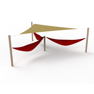 Το μεγάλο σύστημα αιώρας αποτελεί μια ζεστή προσθήκη σε κάθε παιδική χαρά. Με ένα σκίαστρο οροφής, προσφέρει προστασία από τον ήλιο, καθιστώντας το ένα ασφαλές και άνετο σημείο για παιχνίδι ή χαλάρωση. Είναι το ιδανικό μέρος για να χαλαρώσετε, να διαβάσετε ή απλώς να απολαύσετε τον καθαρό αέρα με φίλους. Οι αιώρες ενθαρρύνουν τη χαλάρωση, ενώ το σκίαστρο εξασφαλίζει χρηστικότητα όλη την ημέρα, ακόμα και το μεσημέρι. Εκτός από την παροχή ενός ήρεμου χώρου, η αιώρα βοηθά επίσης τα παιδιά να εξασκήσουν την ισορροπία τους και την αντίληψη του χώρου. Αυτή η απλή προσθήκη μπορεί να γίνει ένα κεντρικό σημείο συνάντησης, ενισχύοντας την κοινότητα και την αλληλεπίδραση μεταξύ ηλικιακών ομάδων.