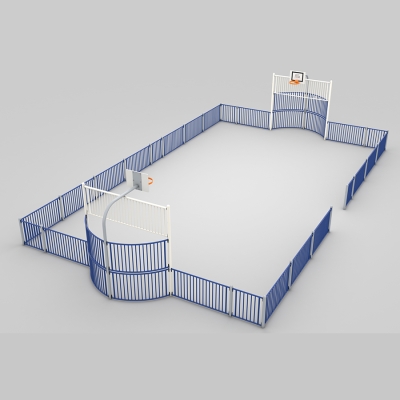 Σταθερά τέρματα ποδοσφαίρου και μπασκέτες . Πάνελ από χάλυβα. Διαστάσεις αγωνιστικού χώρου 15 x 9 μ.