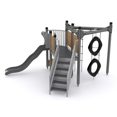 Το UniPlay Hemba είναι μια συμπαγής, αποδοτική ως προς τον χώρο μονάδα παιδικής χαράς, σχεδιασμένη για παιδιά ηλικίας 3 ετών και άνω, που προσφέρει μια ποικιλία από συναρπαστικές λειτουργίες παιχνιδιού. Με μια απλή, φαρδιά σκάλα που οδηγεί στο πάνω κατάστρωμα, παρέχει μια προσβάσιμη διαδρομή για μικρότερα και λιγότερο ικανά παιδιά, τα οποία μπορούν να απολαύσουν μια συναρπαστική βόλτα στην κυματιστή τσουλήθρα. Η πιο περιπετειώδης πλευρά της κατασκευής διαθέτει στοιχεία αναρρίχησης που βοηθούν στην ανάπτυξη του συντονισμού χεριού-ματιού και ποδιού-ματιού, καθώς και της δύναμης και της ισορροπίας. Οι χώροι του ισογείου, συμπεριλαμβανομένου ενός πάγκου καταστήματος, προσφέρουν ευκαιρίες για κοινωνική αλληλεπίδραση, ευφάνταστο παιχνίδι και ομαδικά παιχνίδια. Ιδανικό για πάρκα, σχολεία και χώρους παιχνιδιού της κοινότητας.