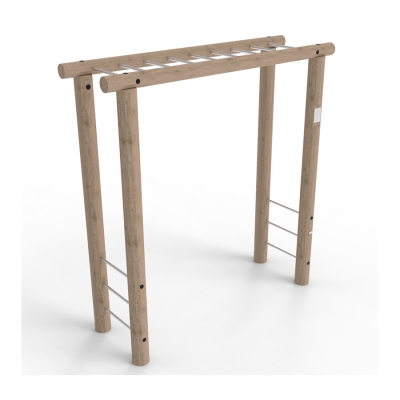 Η οριζόντια σκάλα είναι ένας ευέλικτος εξοπλισμός σχεδιασμένος για εξωτερικούς χώρους γυμναστικής. Στοχεύει κυρίως στην ενδυνάμωση του άνω μέρους του σώματος στοχεύοντας τους μύες των χεριών, των ώμων και της πλάτης. Περιλαμβάνει τρία σκαλοπάτια για να φτάσετε στις οριζόντιες χειρολαβές.